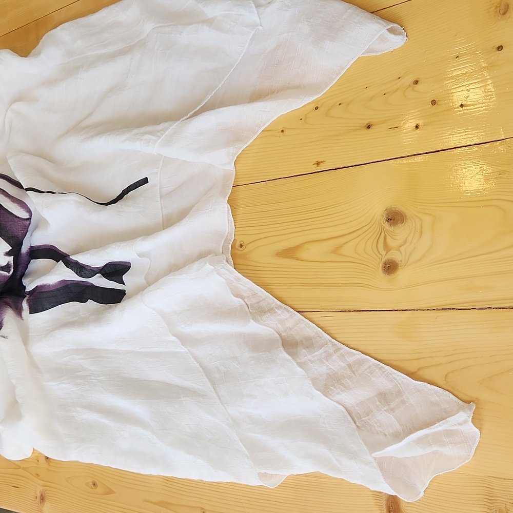 Gauze White Tunic Dress Flower Art Print Sleeveless Size XL - Picture 12 of 16